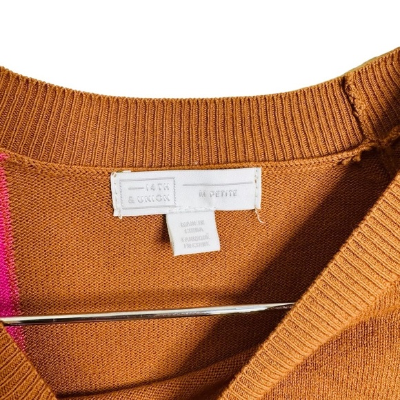 14th & Union Colorblock Sweater Pink Brown Two‎ Tone Striped size M Petite - Picture 6 of 7